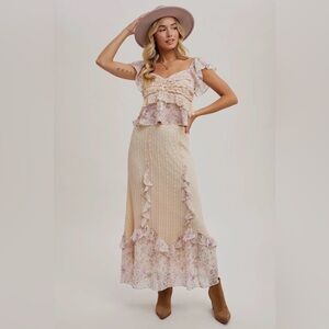 Bluivy Floral Maxi Skirt in Cream and Pink NWT